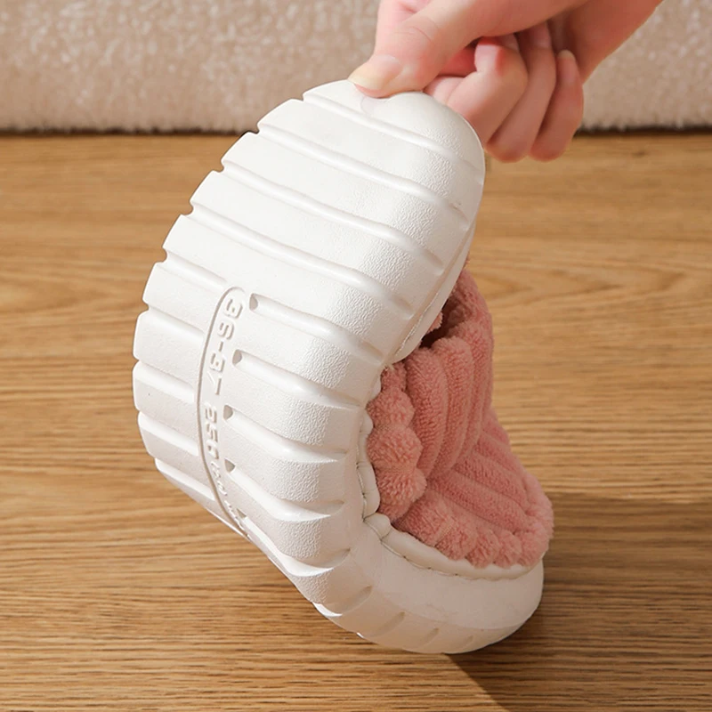 Double Straps Women's Home Slippers Fashion Corduroy Thick Bottom Cotton Slippers for Women Non Slip Indoor Bedroom Warm Slides