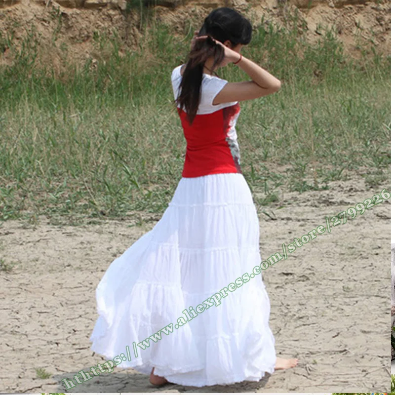 Boêmia feminina saia plissada, saia de flores longas, 100% algodão