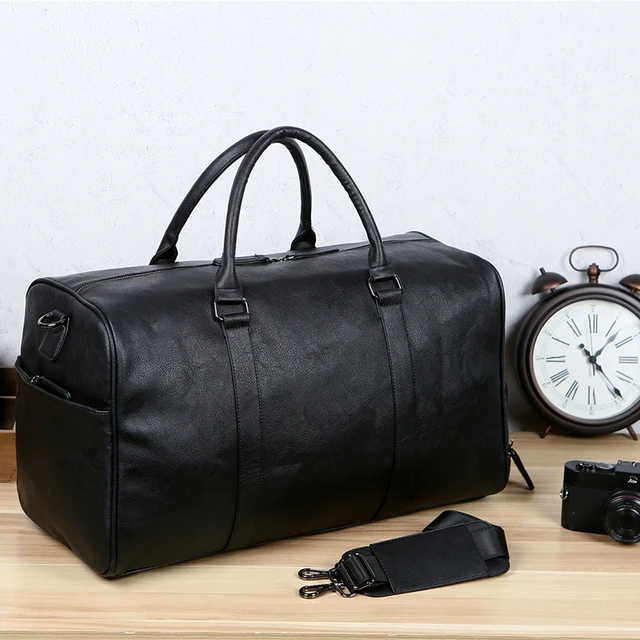 Black Men Travel Duffle Bags Waterproof PU Leather Handbags Shoulder Bag  For Women Man Office Tote Large Capacity Weekend Bag X2