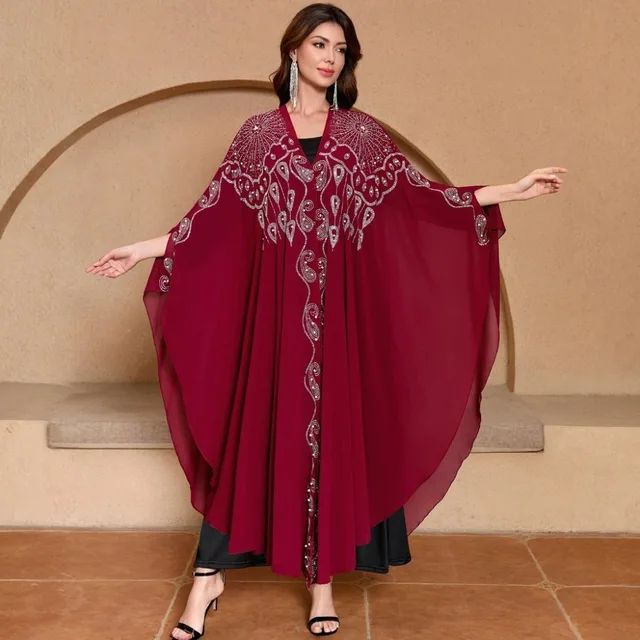 Summer Thin Beading Maxi Dress Women Capes Clothes Casual Poncho Long Coats Woman Hoodies Cloak Dresses Vestido Chiffon Jackets 1
