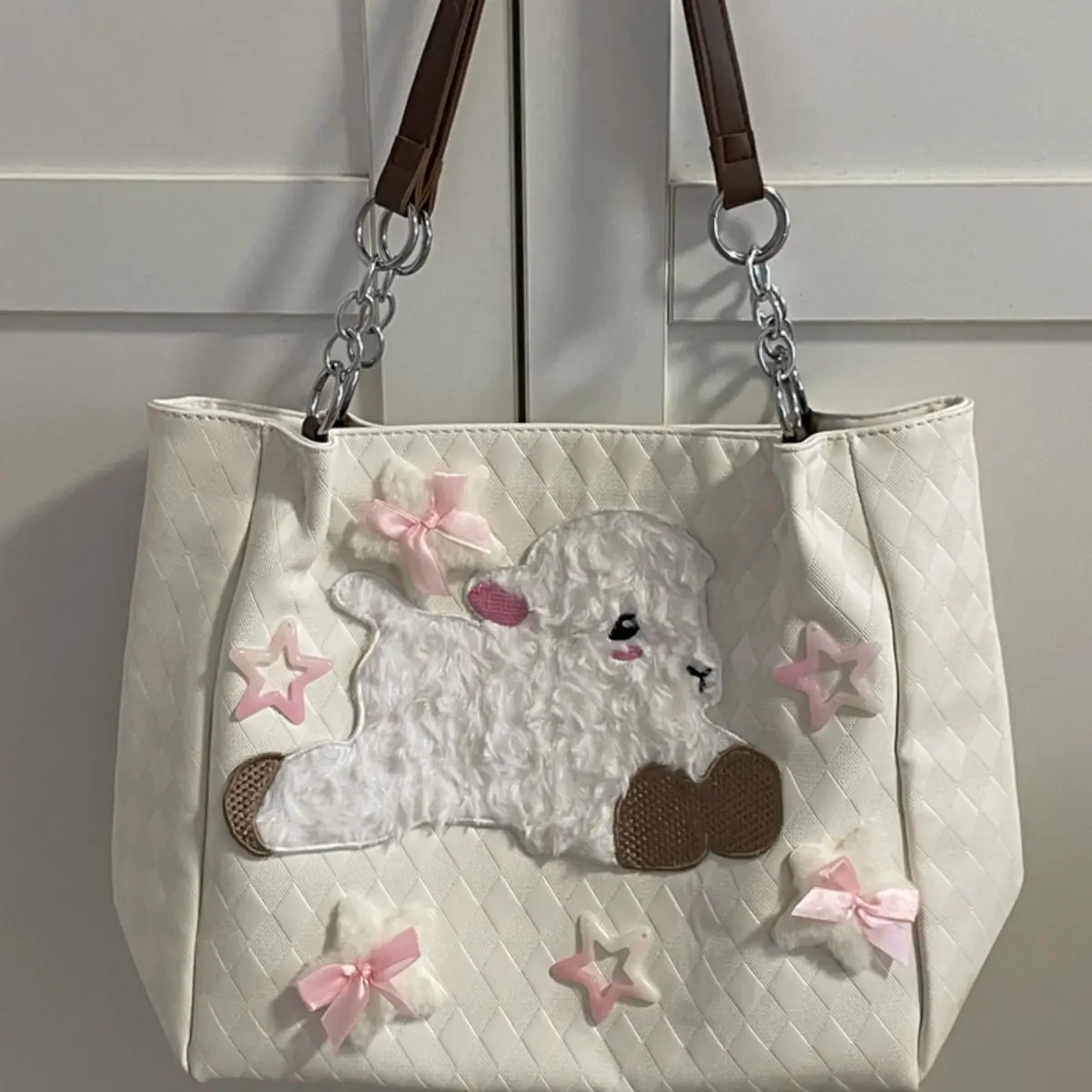 JIAERDI Harajuku Star White Shoulder Bags Women Sweet Hot Girls Large Capacity Y2k Bag Ladies Vintage Tote Bag Bolsas Aesthetic