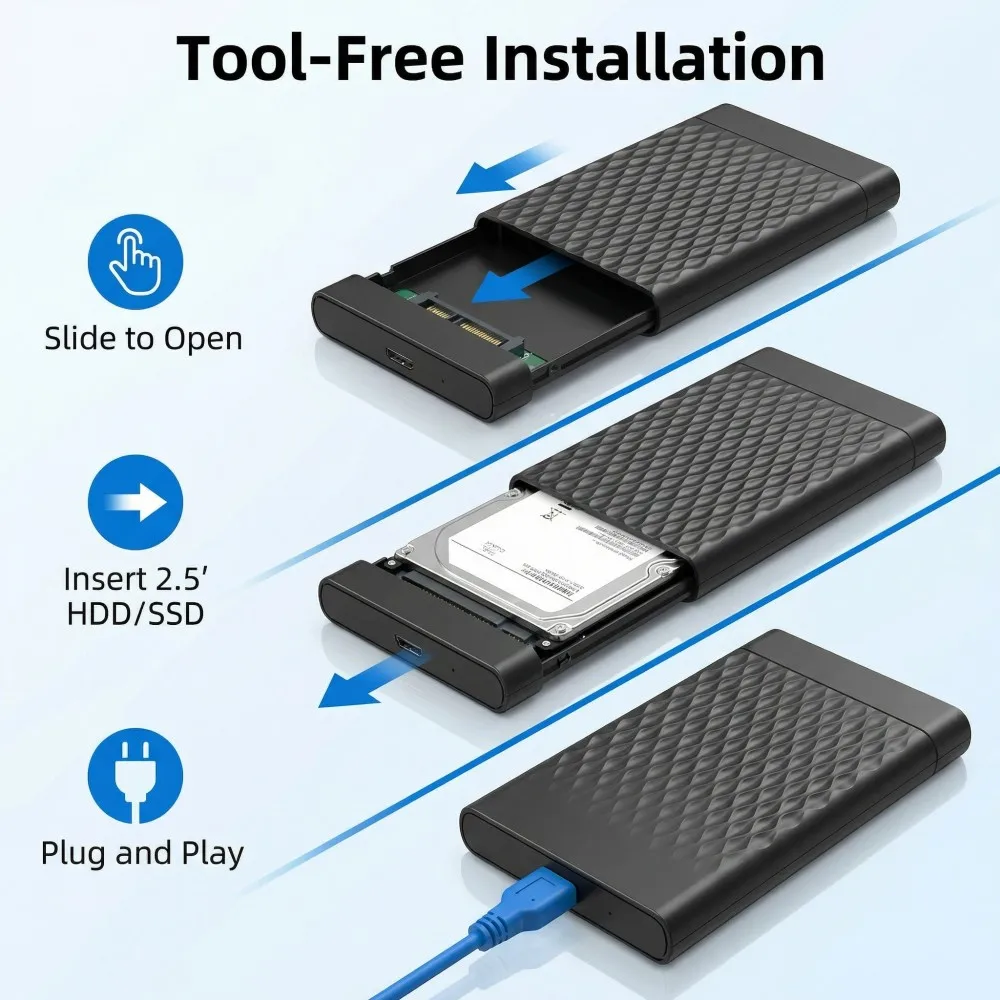 티쉬릭 2.5인치 SSD HDD 인클로저 SATA-USB 3.0 모바일 외장 하드 드라이브 케이스 6Gbps 속도 SATA SSD HDD 스토리지 하드 디스크 박스