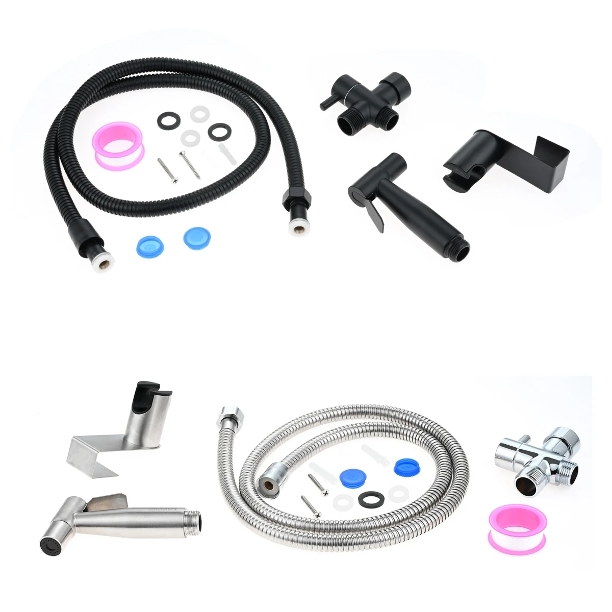 

Toilet Bidet Set Stainless Steel Sprayer Faucet Adjustable Jet 7/8" T-Valve Adapter Hose Holder Pressure Washer Handheld Shower