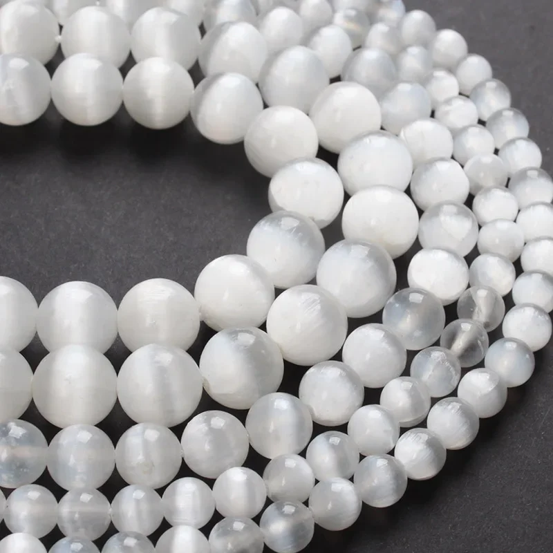 

Natural Stone Beads AAA Gypsum Stone Moonstone Selenite Cat Eye Round Loose Beads 6 8 10mm Beads For Diy Jewelry Making