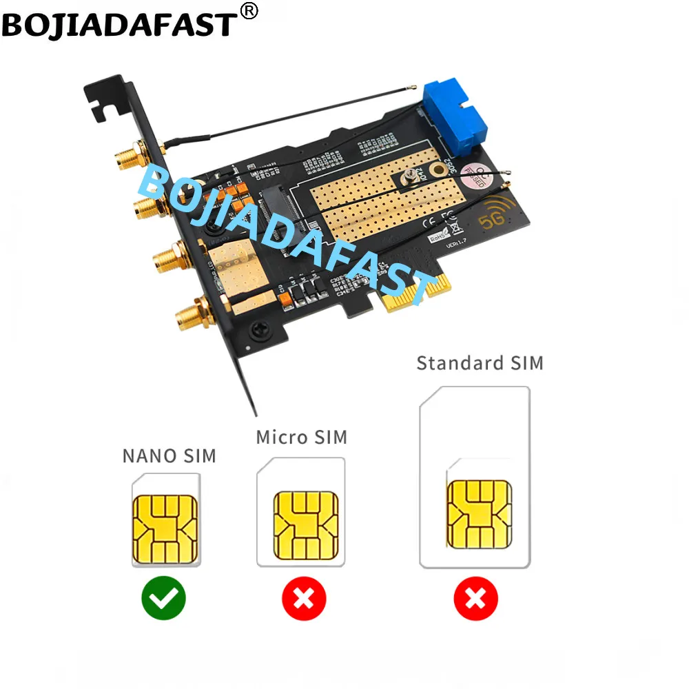 Cartão Adaptador sem Fio com Slot Dual Nano Sim Módulo Gsm Modem Pci-e 1x Pcie x1 para Ngff M.2 B-key 5g 4g Lte - Imagem 2
