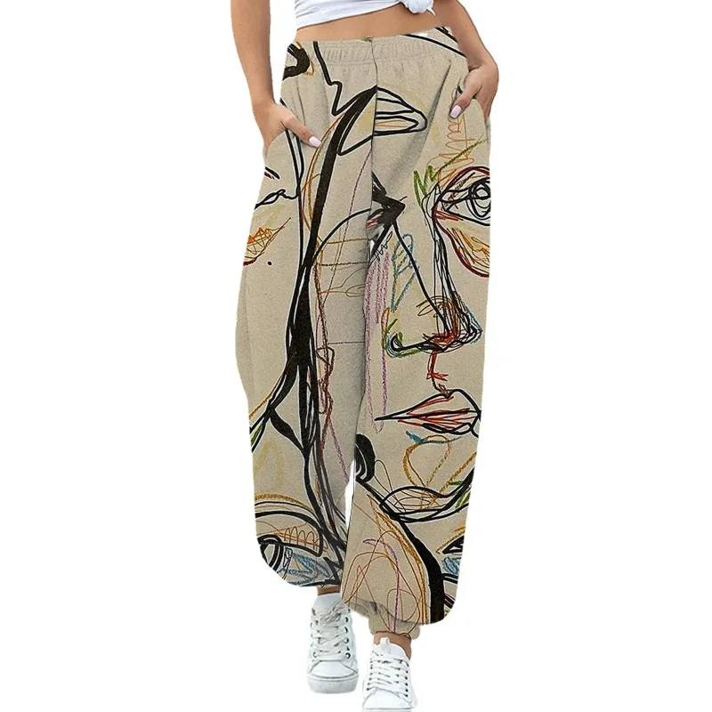 Spring/Summer New Popular European and American Women's Casual Sports Versatile Printed Sweater Women's Pants Women's Leggings