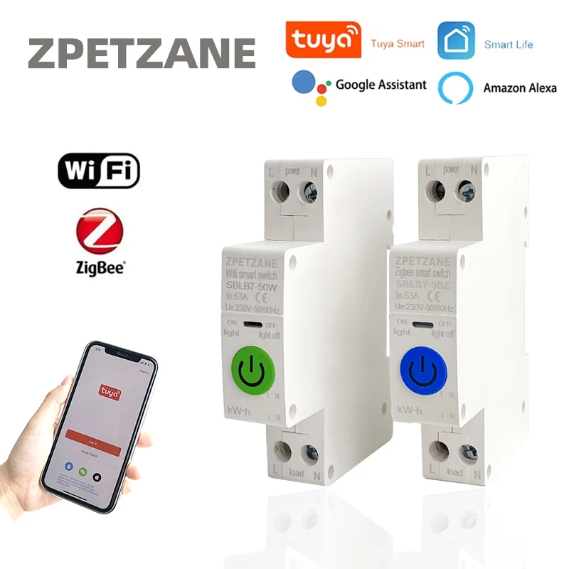 Tuya Zigbee Wifi Mcb Disjuntor Inteligente sobre a Corrente sob Proteção de Tensão Medição de Energia Interruptor de Controle Remoto 163a
