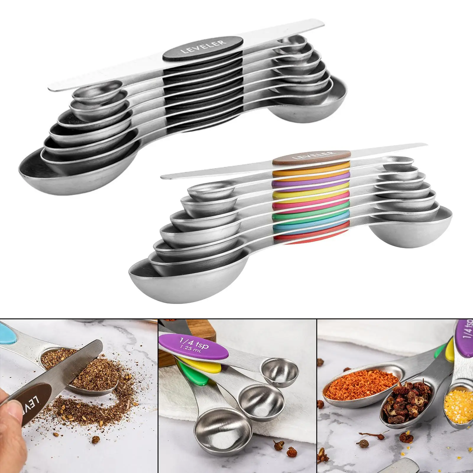 

Stainless Steel Double Ended Measuring Spoons Set Sturdy