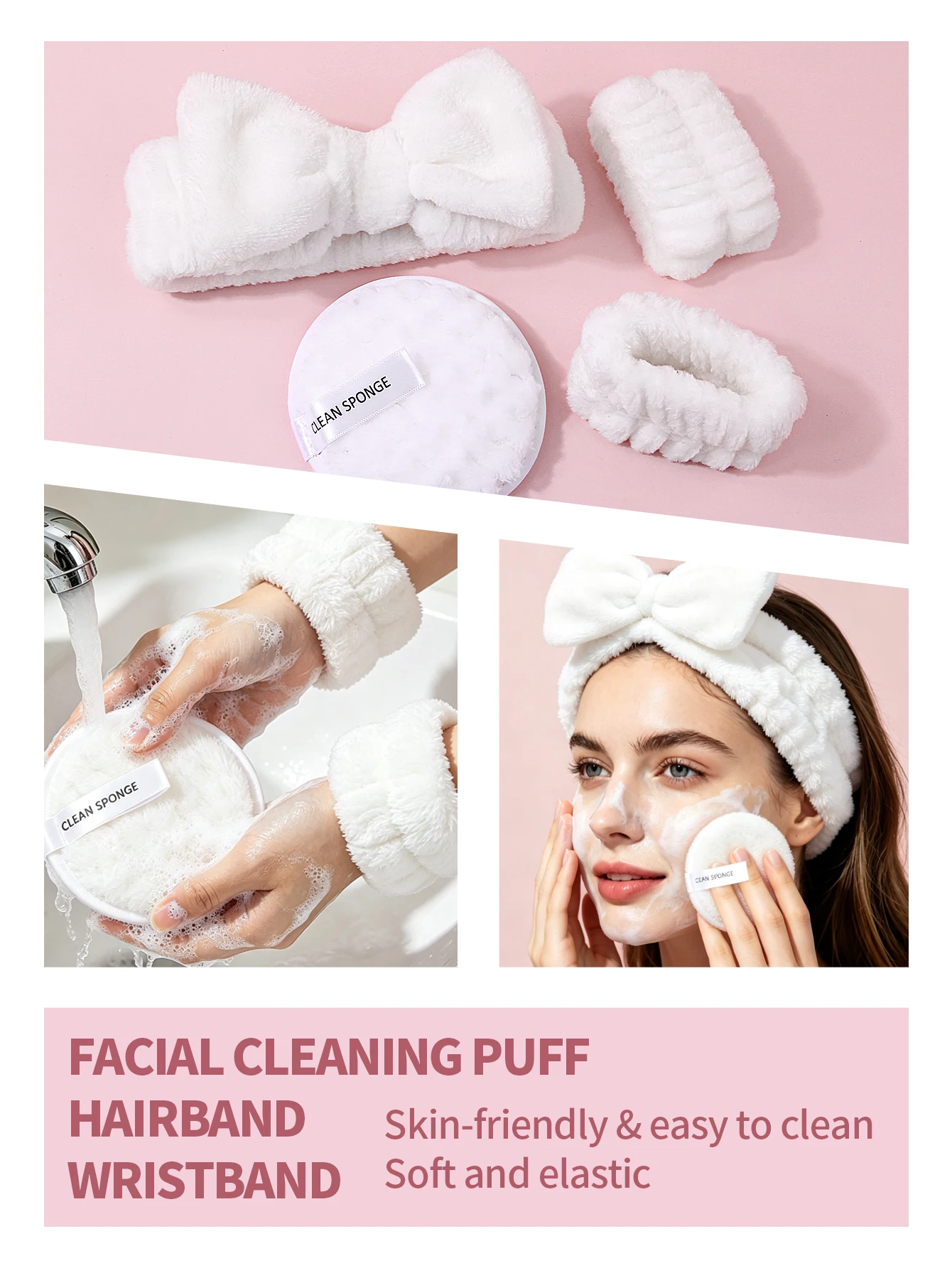20Pcs Cosmetic Puff Makeup Sponge, Beauty Sponge Foundation Sponges Puff, Wash Face Headband Wristband Make up Accessories