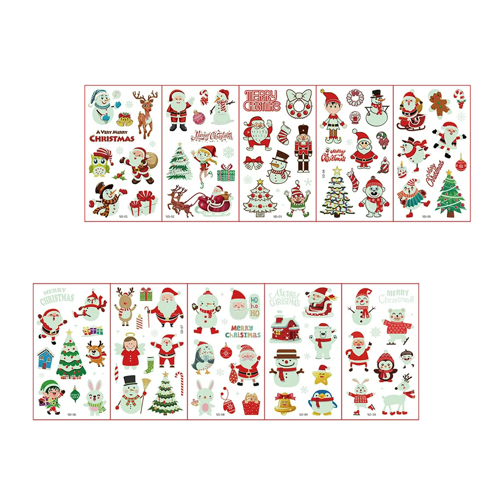 

20 Sheets Christmas Tattoo Stickers Tattoos Decals Waterproof Party Supplies Face Transfer Child Glow