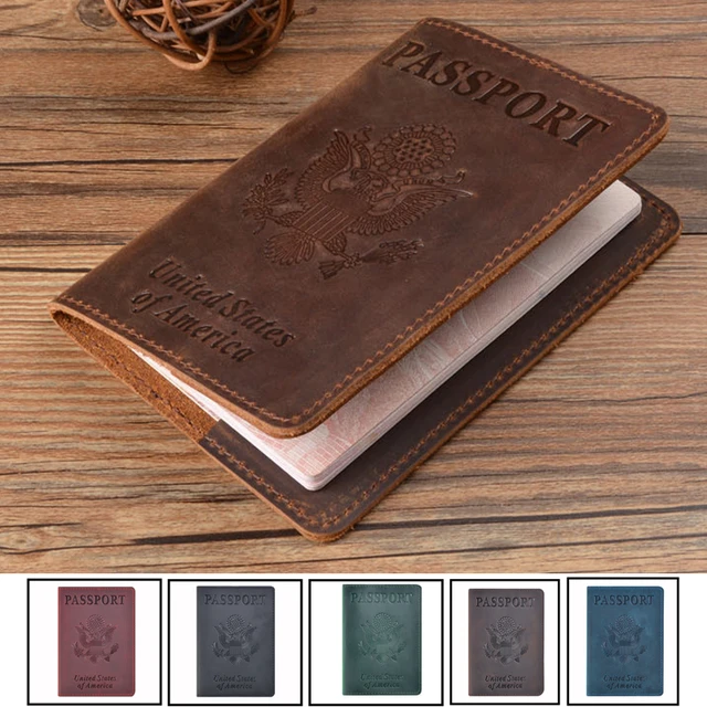 Printed leather passport holder