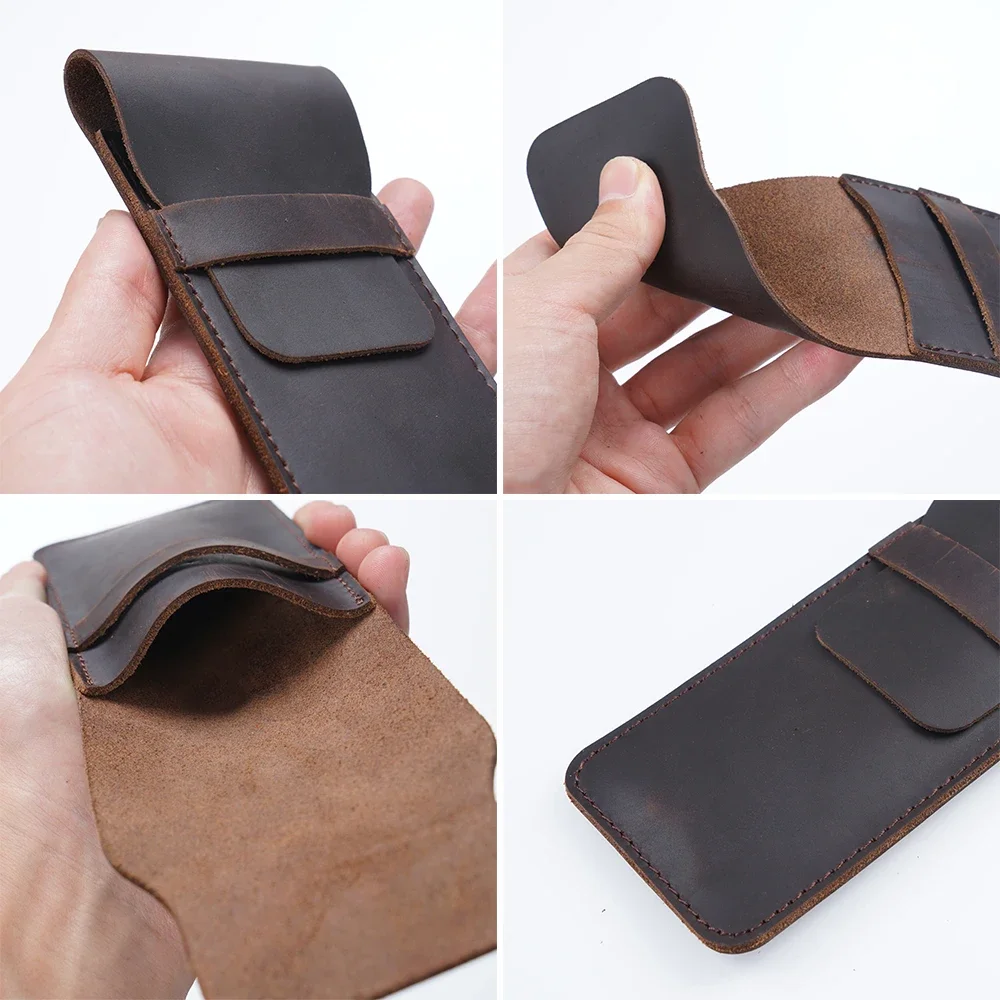 Handmade Genuine Leather Pen Bag Cowhide Pencil Bag Vintage Retro Style Accessories For Travel Journal 3