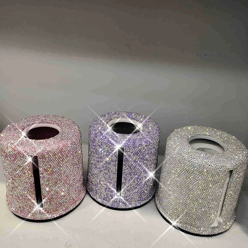 Sparkling Diamond Roller Tissue Box Circular Roll Paper Home Decor Living Room Bedroom Tissue Storage Box Bathroom Accessories 2