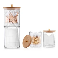 Makeup Cotton Pad Organizer Bathroom Storage Box For Cotton Swabs Cosmetics Jewelry Makeup Remover pad Container with Bamboo Lid 1