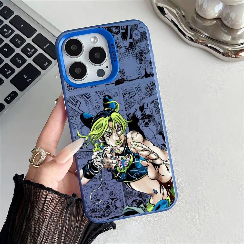 Jolyne Cujoh Anime Electroplated Silver Phone Case with Special Metal Button