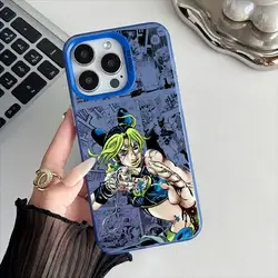 Jolyne Cujoh Anime Electroplated Silver Phone Case with Special Metal Button for iPhone 14 (Z1)