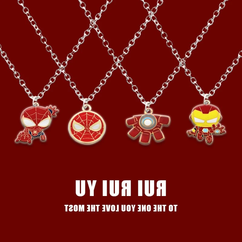

Marvel Iron Man Necklace Anime Figures Spider-Man Cartoon Alloyed Necklaces Anime Merchandise Decoration Children Birthday Gifts