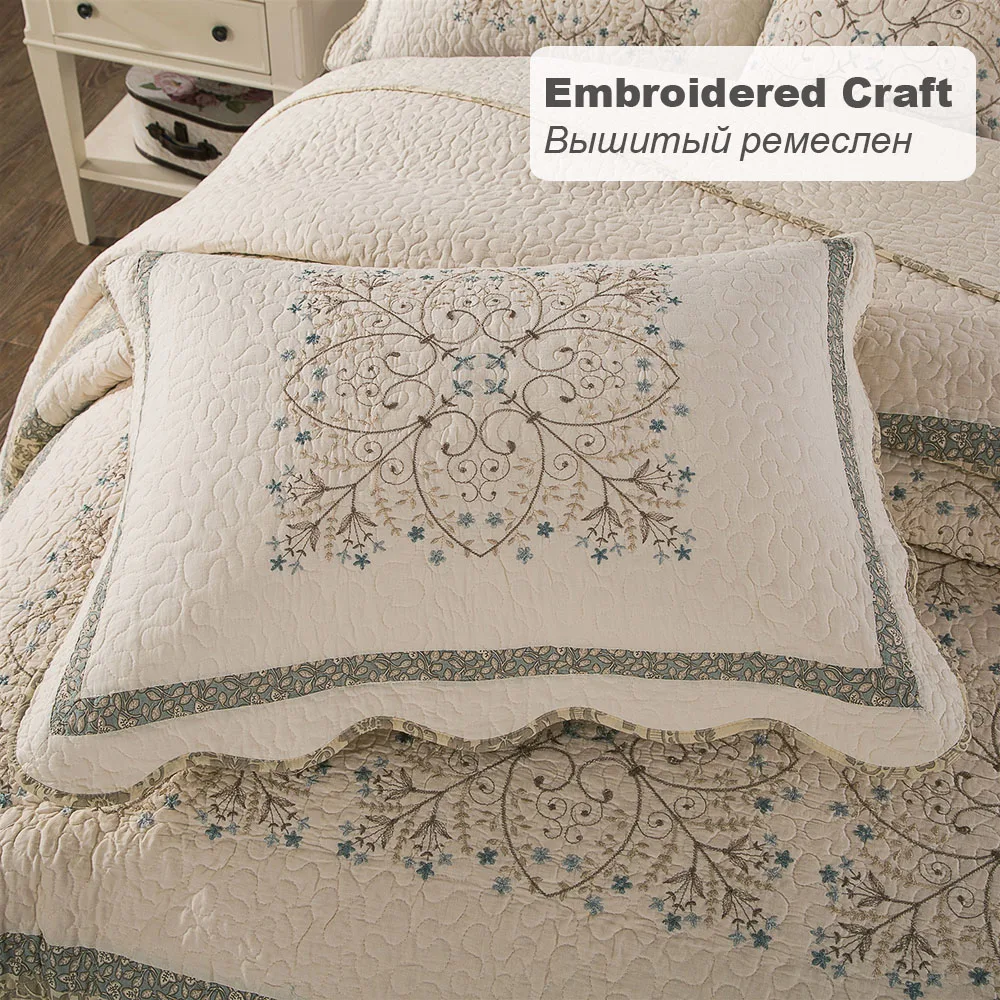 CHAUSUB Luxury Embroidered Cotton Quilt Set 3PCS Bedspread Bed King Size Summer Double Bed Comforter Thin Quilted Blanket summer quilt summer quilt set bed comforter