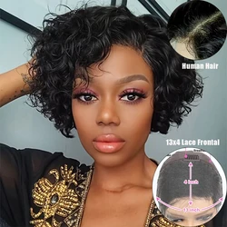 HD Transparent Lace Front Human Hair Wig Short Kinky Curly Pixie Bob Hair 13x4 Glueless Lace Human Hair for Afro Women Brazilian
