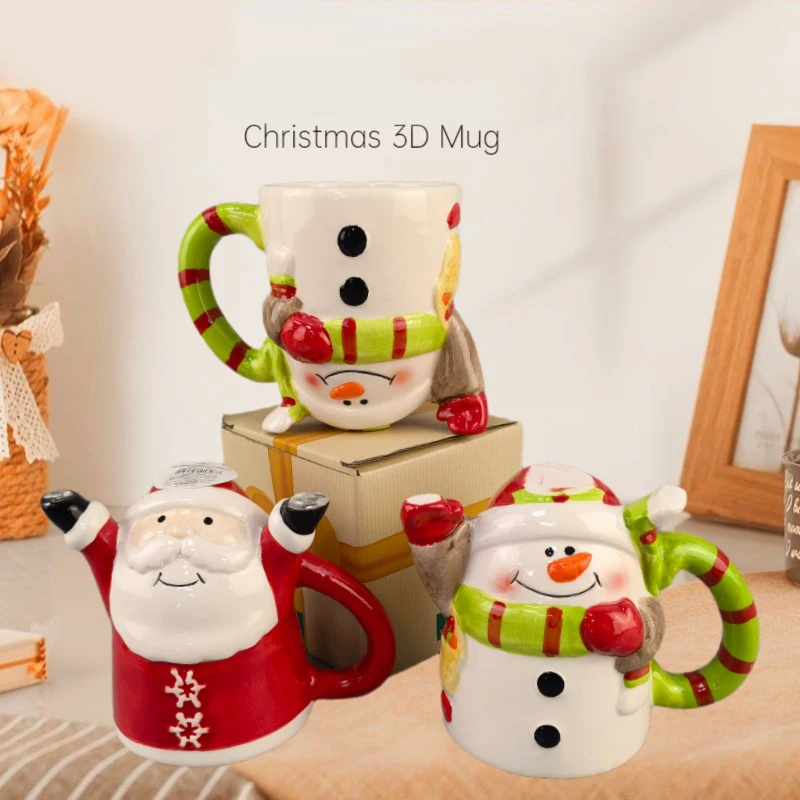 

Christmas Mug Ceramic Coffee Cups Cartoon 3D Santa Claus Snowman Elk Gingerbread Man Cup Home Milk Tea Cup Couples Xmas Decor