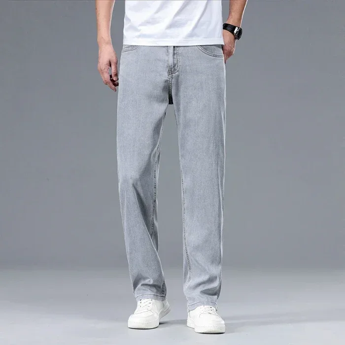 2024 New In Lyocell Summer Thin Jeans Men's Loose Straight Casual Stretch Business Large Size Male Pants Solid Color 3