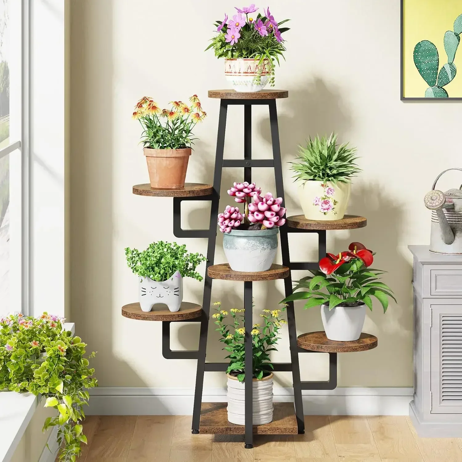[XMSJ-Limited Stock, Buy Now!]7 Tier Plant Stand Indoor for Multiple Plants, Wooden Corner Plant Pots Holder Rack Flower Stand T