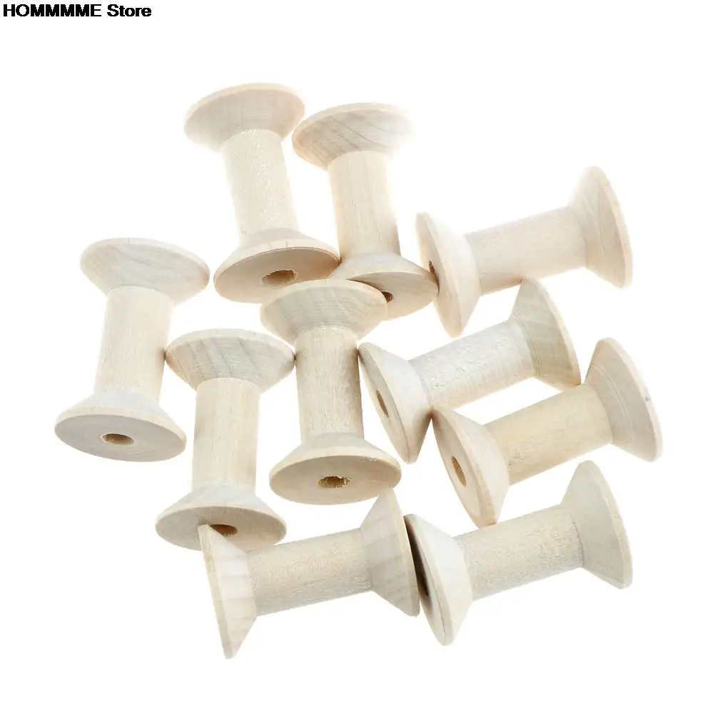

10PCs Empty Wooden Bobbin Spools For Thread Wire 47mmx31mm Natural Color Needlework