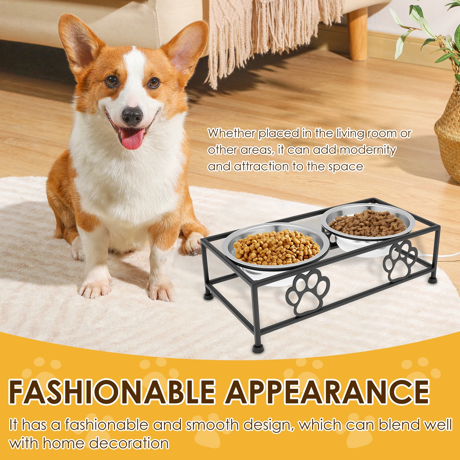 Elevated Pet Feeder Bowl Metal Double Bowl Pet Dish Holder with 2 Stainless Steel Bowl Cat and Dog Water Feeders Pet Supplies