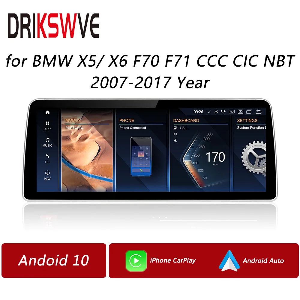

DRIKSWVE Car Radio Display Android Auto Screen Snapdragon 8 Core Multimedia Player for BMW X5 X6 E70 E71 F15 CCC CIC NBT System