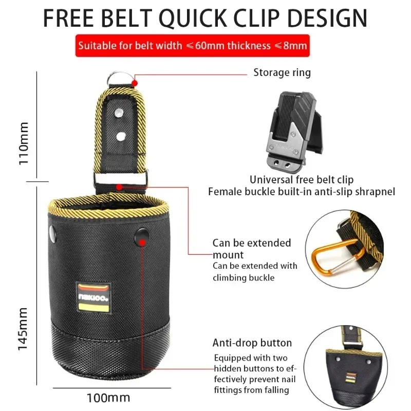 New Tool Pouch Waist Bag Adjustable Multi-function Belt Pocket Screw Accessories Storage Suitable for Electrician Waist Tool Bag 4