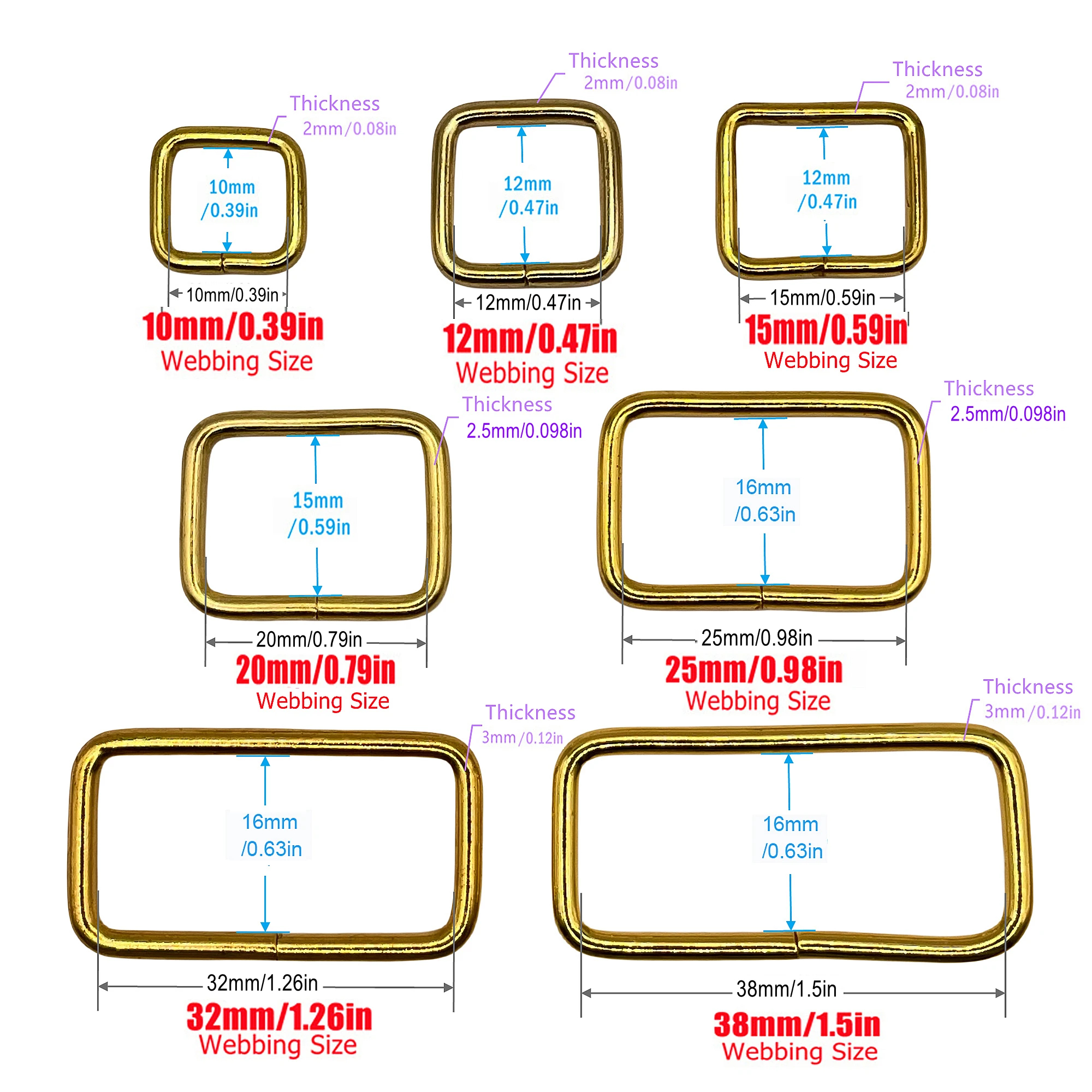 20 Teile/paket 10-38mm Metall Rechteck Ring Schnalle Slide Loop Ring für Gürtel Rucksack Gurtband Tasche Haustiere kragen DIY Zubehör – Detail 4