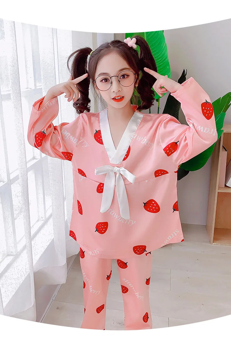 Children's Pajamas Long Sleeved Spring And Summer Baby Homewear Colthes Ice Silk Girls Sleep Wear Clothes 3-15Y Kids Clothes elegant pajama sets