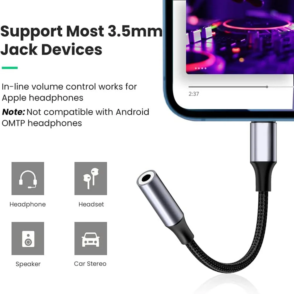 Lightning to mm Headphone Jack Adapter Phone Dongle Converter