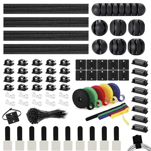 204PCS CABLE Organizer คลิปสํานักงานชุดการจัดการสายเคเบิลการจัดการสายไฟสายไฟ Tie สําหรับรถบ้านสํานักงาน 1