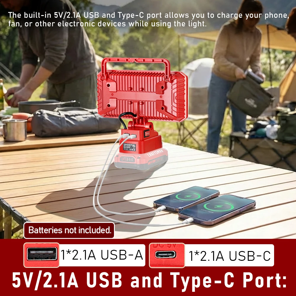 High-Lumen Cordless LED Work Floodlight with USB & Type-C Ports