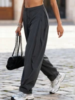 Women s Cargo Pants Loose Fit Solid Color Casual Autumn Baggy Leg Barrel Track Pants with Multiple Pockets and Drawstring - Image 5