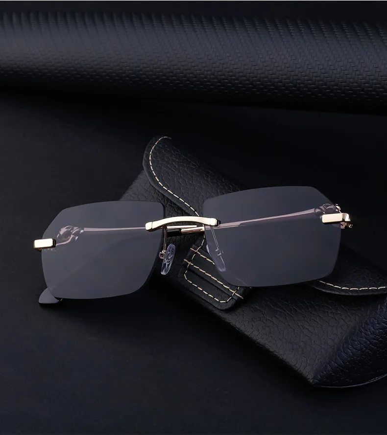 Retro Sonnenbrille Für Herren Quadratisch Randlos Leopard_voghion.com