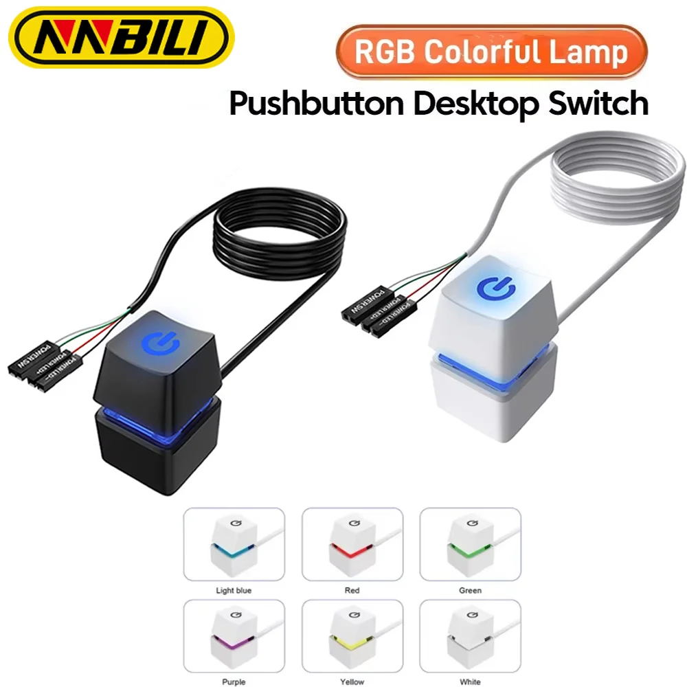 NNBILI Computer Desktop Switch LED Lights PC Motherboard External Start Power On/Off Button 2m Extension Cable for Home Office ﻿