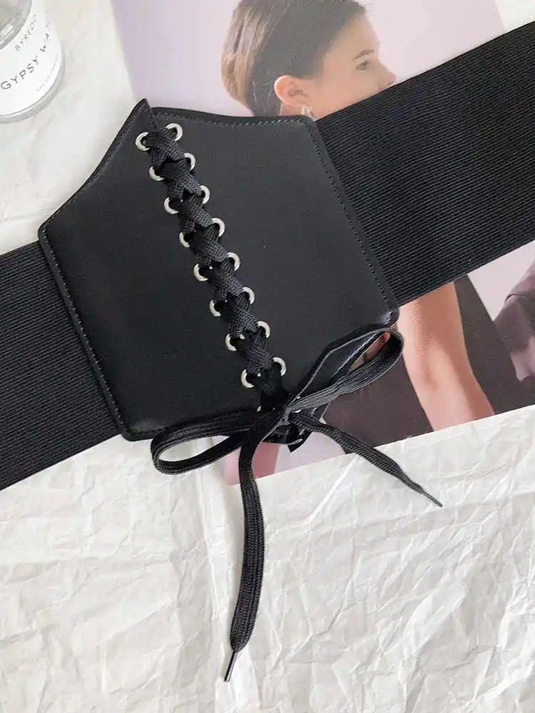 Court-style retro slimming tie-waist corset women's versatile elastic adjustable wide waist belt simple matching skirt decorativ