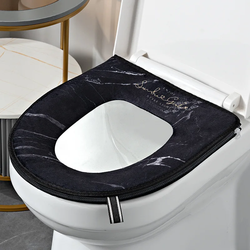 Household Autumn And Winter Toilet Mat Toilet Universal Seat Waterproof Thickened Knitted Circle Pad Zipper Seat toilet seat cover,toilet mat,toilet seat cushion,toilet mat set