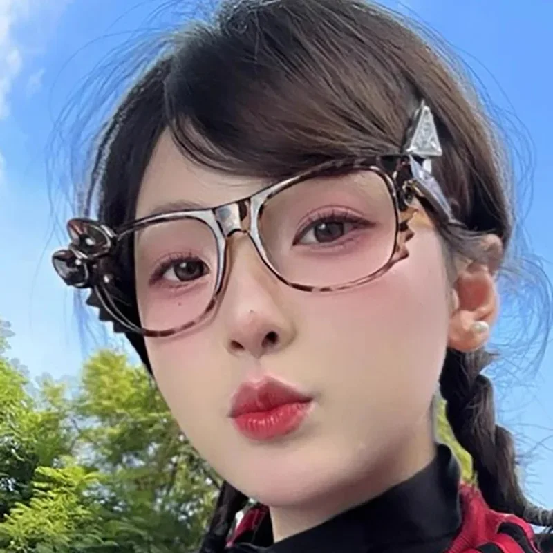 Y2K Leopard Print Eyeglass Frame Women Girls Retro Bow Tie Comfortable Eye Glasses Cute Cosplay Party Eyeglasses Fashion Gifts