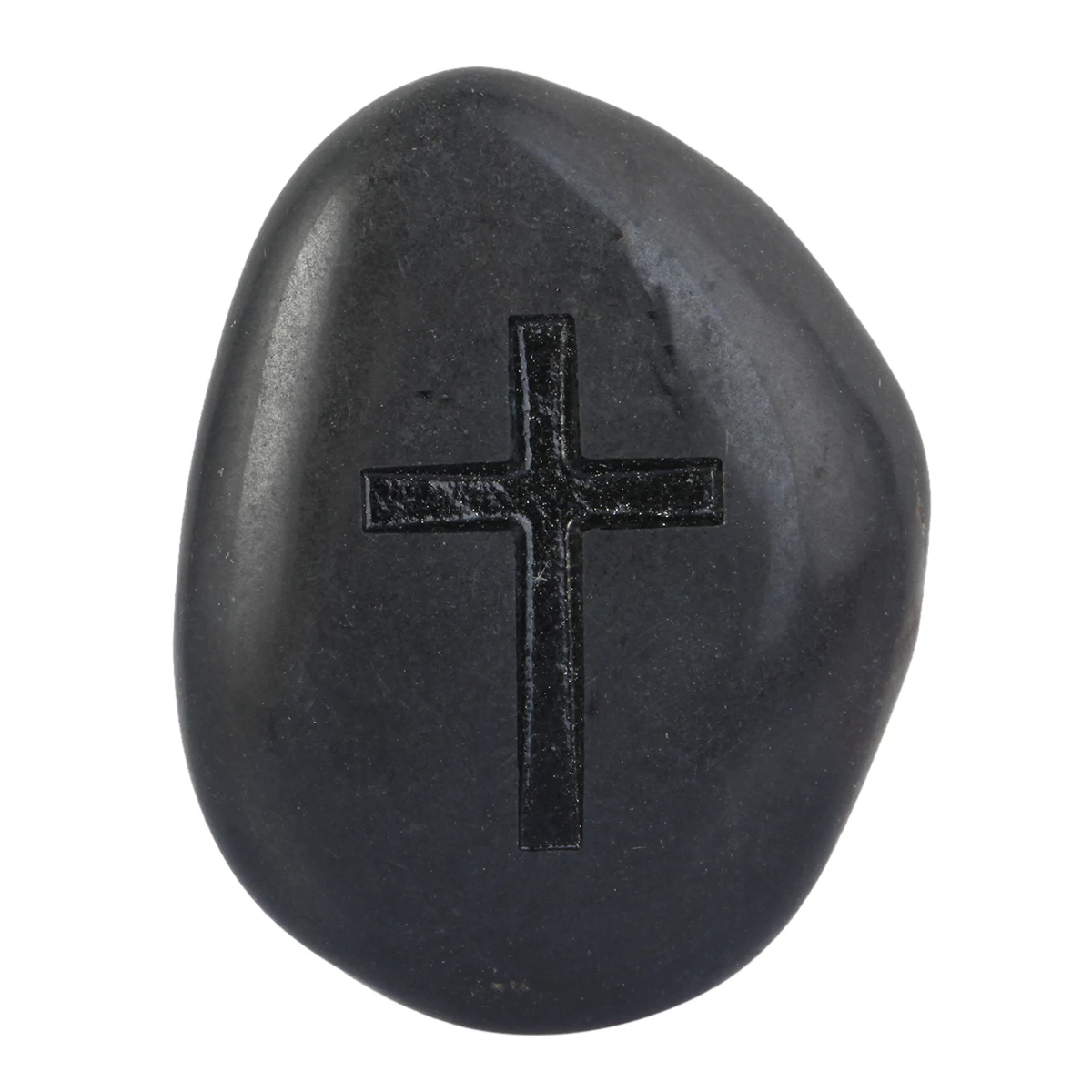 2Pcs/Lot Natural Black Stone Engraved Cross Gemstone Healing Worry Stone Reiki Pocket Stone Random Size