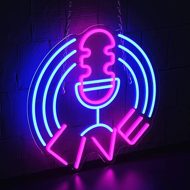 밝기 조절이 가능한 라이브 네온 사인, USB 라이브 온 에어 LED 사인, 침실 벽 마이크 네온 조명 사인, 스튜디오 게임방 장식