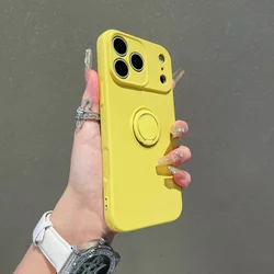 Enhanced Liquid Silicone Magnetic Ring Stand Case - Candy Color Cover - iPhone 15 Plus (Ring yellow)