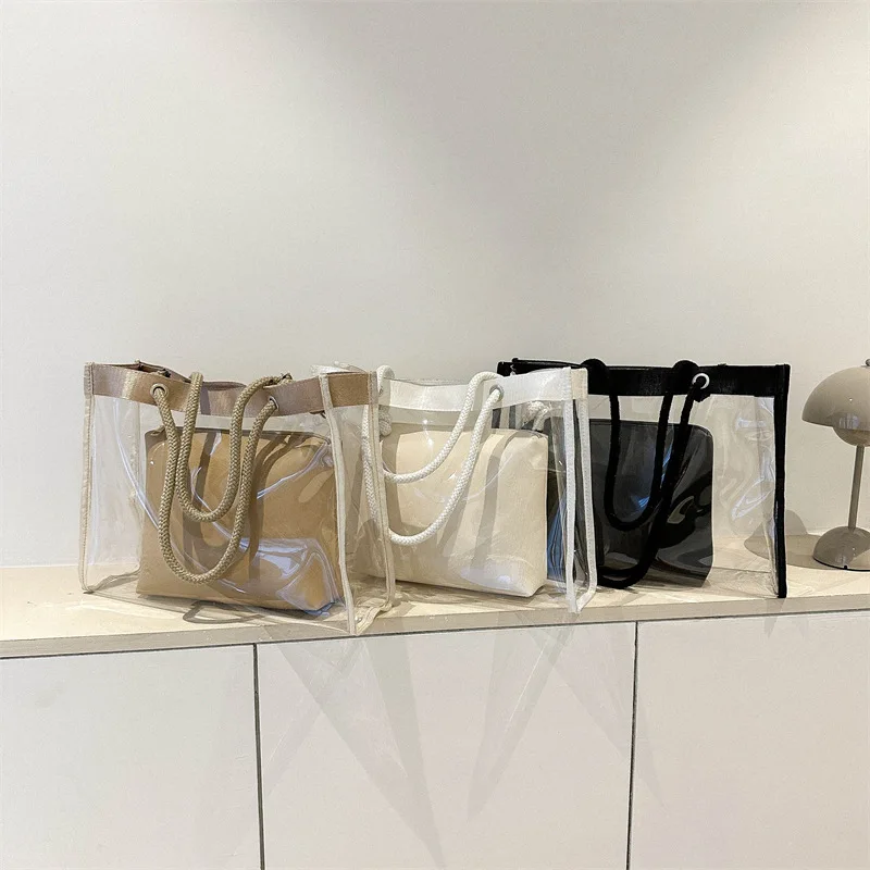 Large-capacity Fashion Transparent Parent-child Shoulder Bag Summer Style Simple Temperament Shoulder Bag Casual Tote Bag