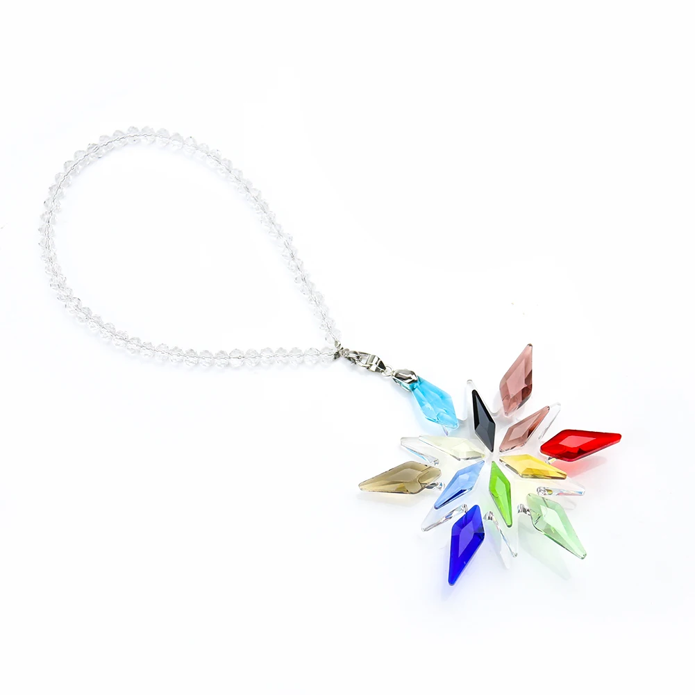 Rainbow Christma Snowflake Arrowhead Flower Crystal Pendant Aurora Dangle Faceted Prism Glass Fairy Garden Balcony Hanging Decor
