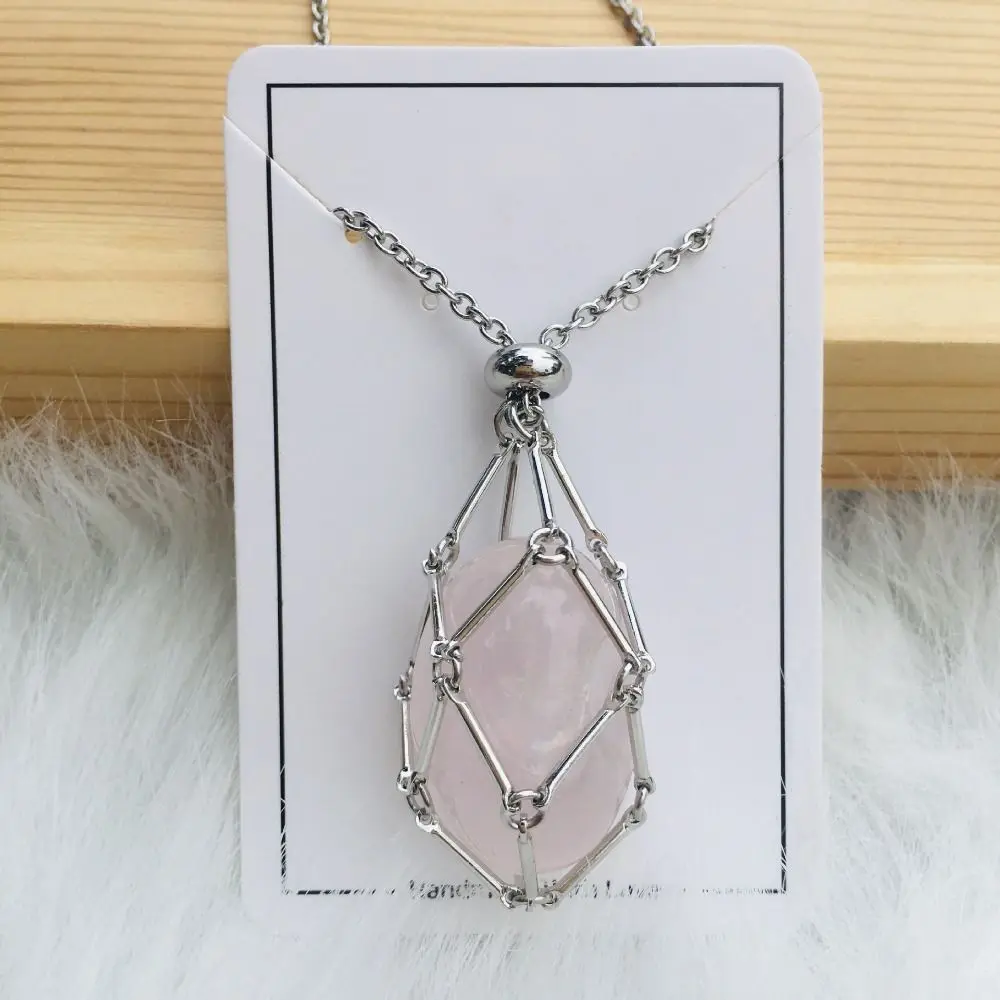 Copper Crystal Holder Cage Necklace Necklace Accessories Silver Color Stone  Holder Necklace Natural Stone Interchangeable