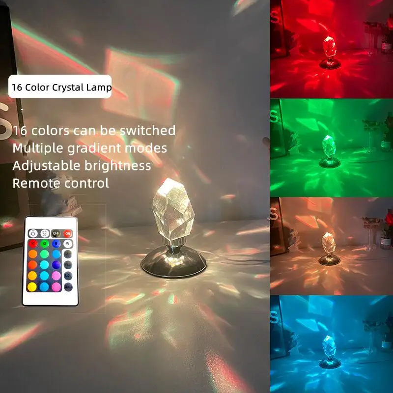

16 Color RGB Crystal Lamp Remote Control Home Decoration Bedroom Living Room USB Rechargeable Romantic Atmosphere Night Light