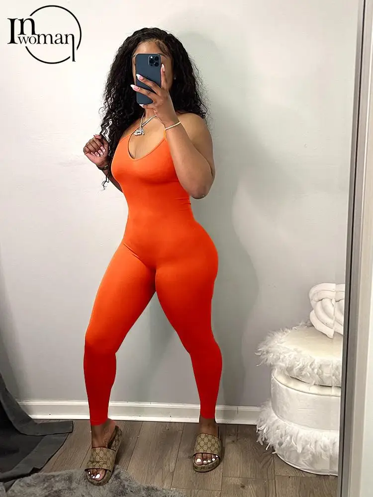 

Inwoman Fall Sexy Solid Bodycon Jumpsuit Fall Outfit For Women 2023 Pink Camis Backless Casual One Pieces Women Clothing