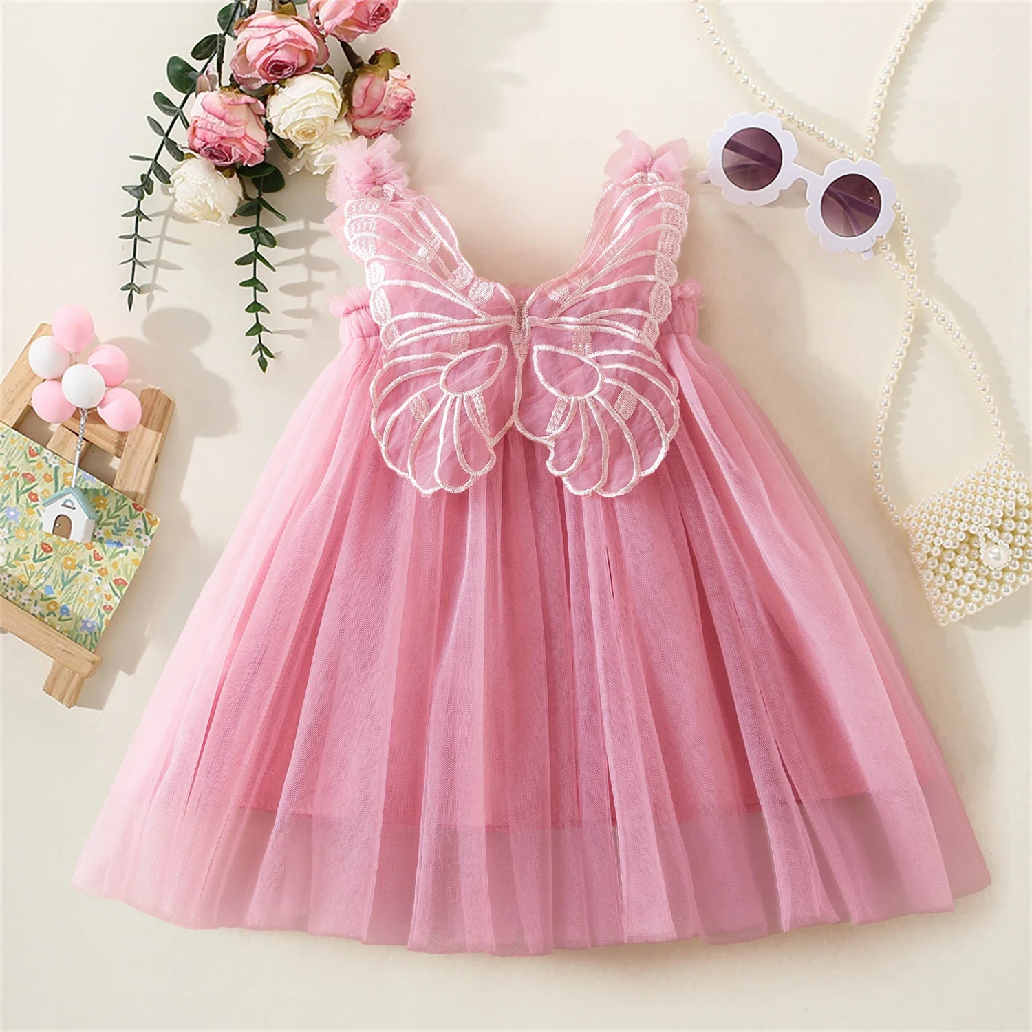 thumbnail image 1 of Ropa navideña para niños pequeños, vestidos de tul para niñas pequeñas, sin mangas, con volantes, bordado, vestido de tutú con flores, vestido de cumpleaños de princesa, 1 of 5